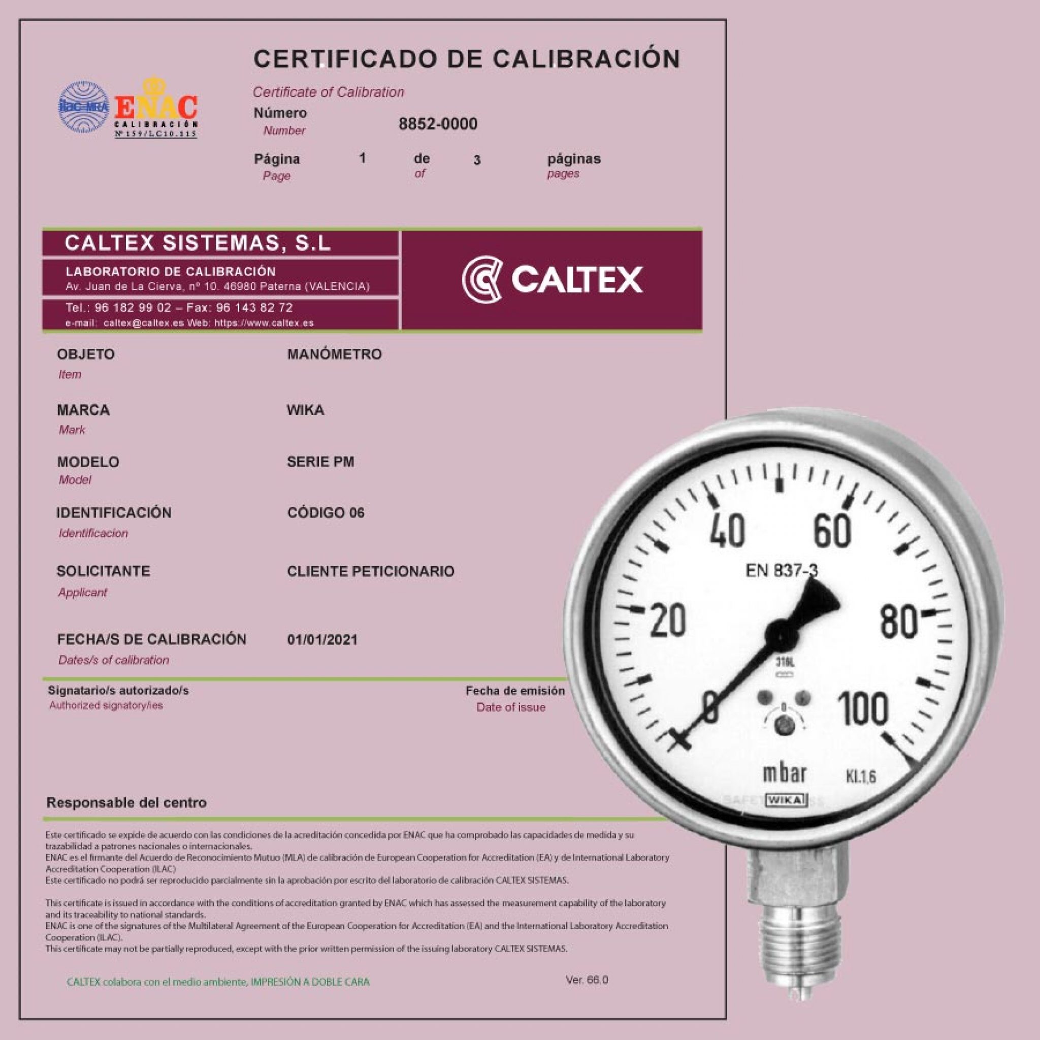 Calibración Manómetros Wika CALTEX Certificados ENAC